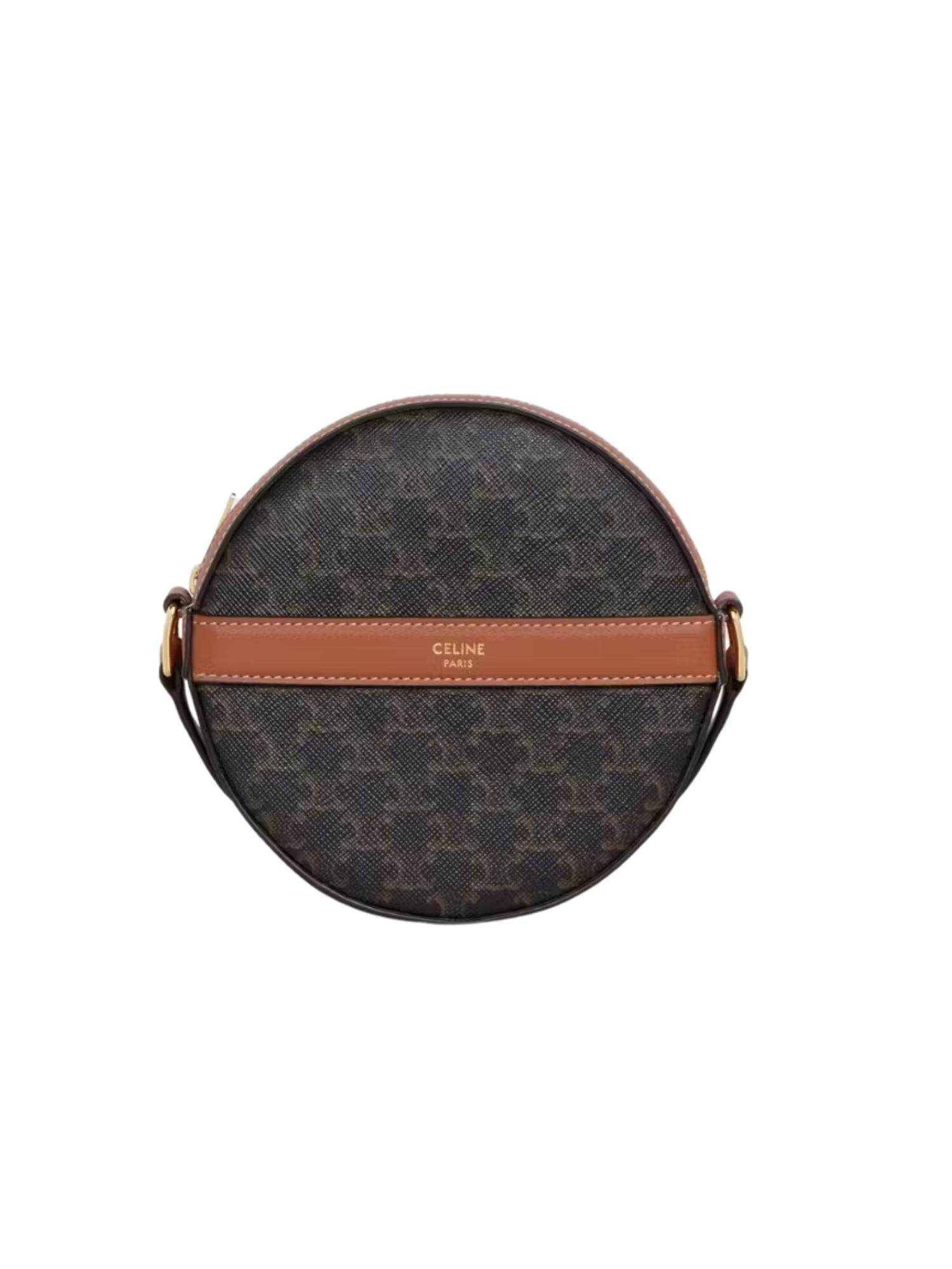 Celine Triomphe Canvas Round Purse On Strap Black Tan