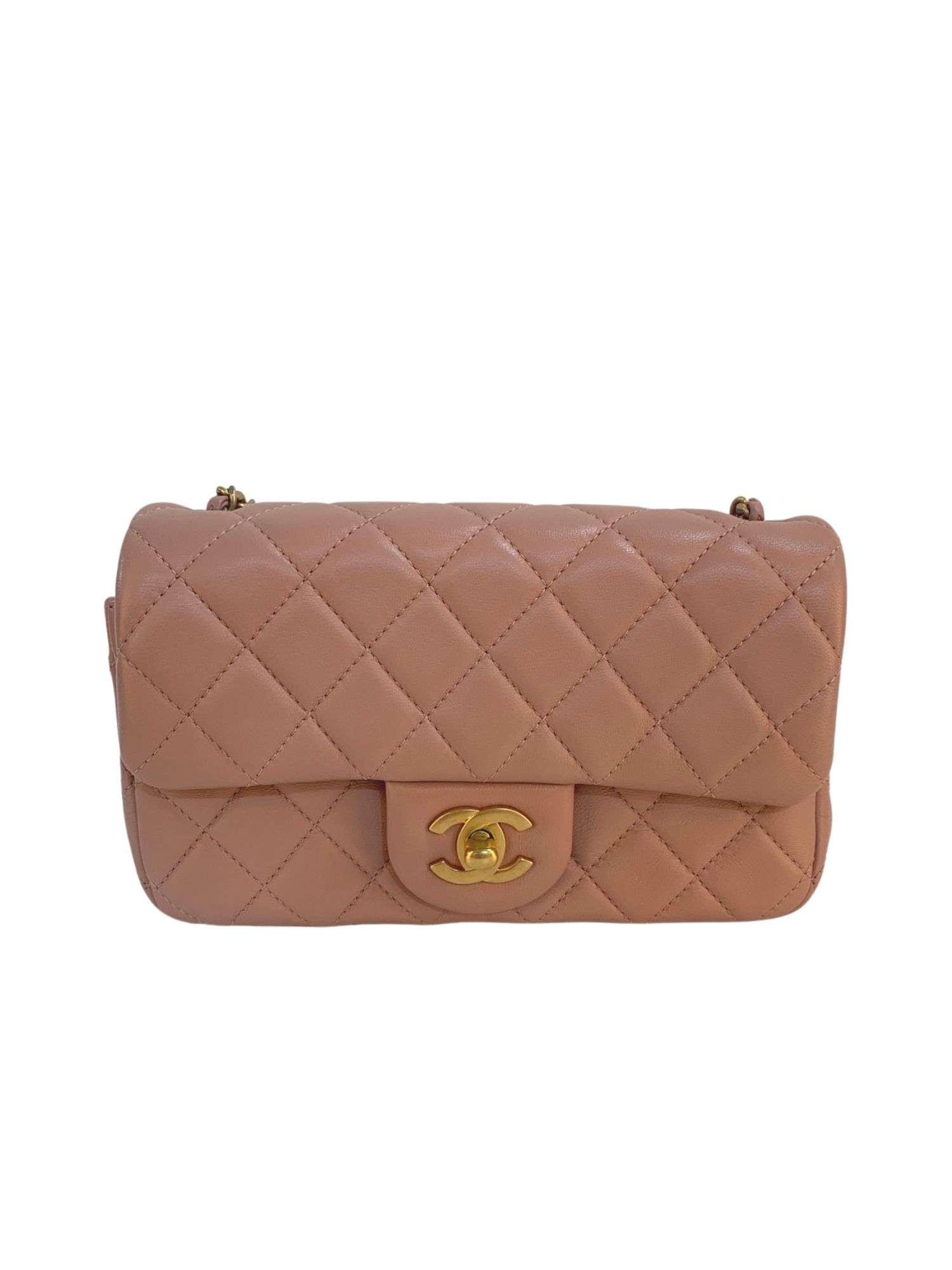 Chanel Lambskin Quilted CC Pearl Crush Mini Rectangular Flap Light Pink GHW