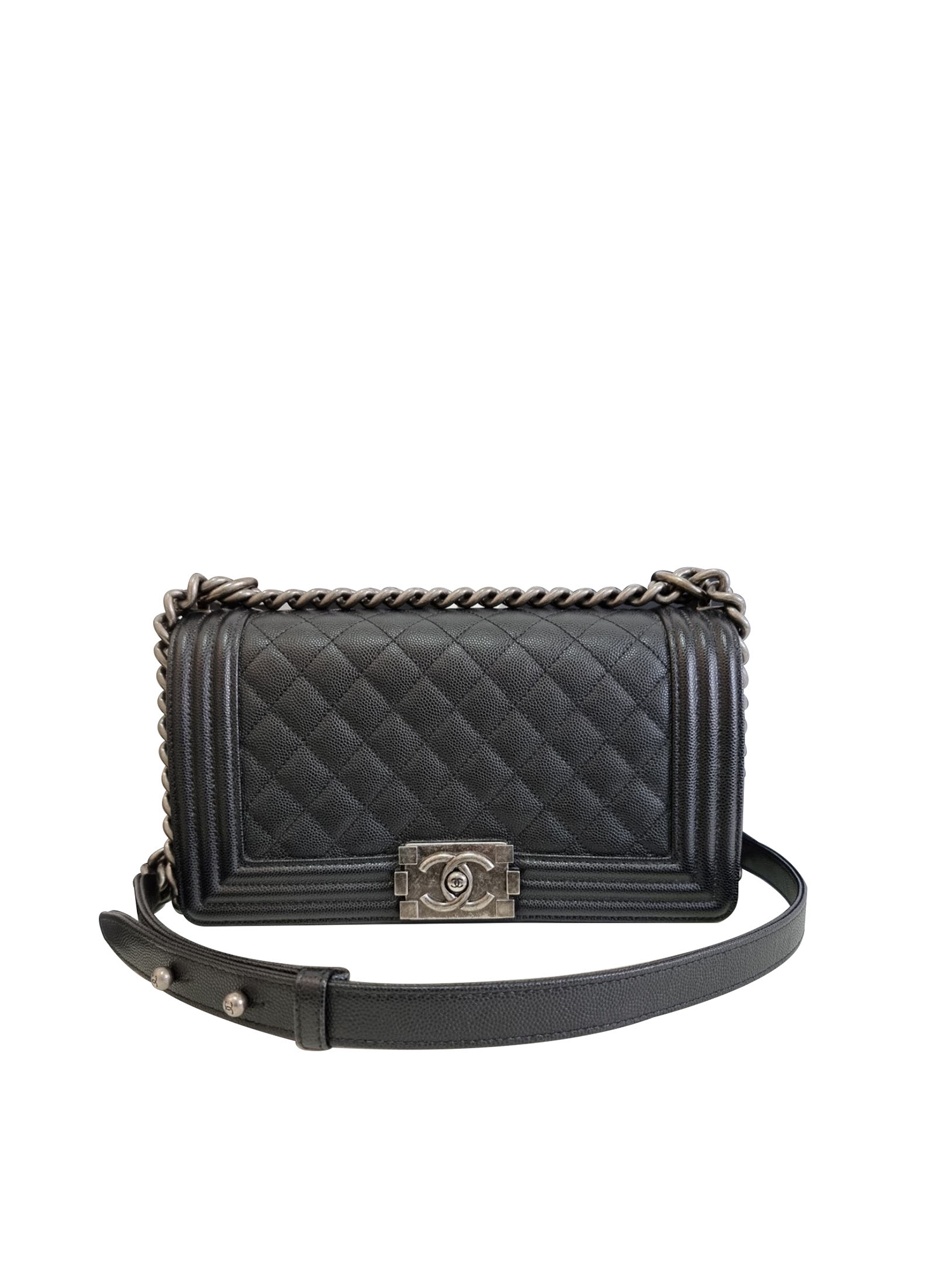 Chanel Boy 10 Black Caviar Bag RHW Holo27 (2019)