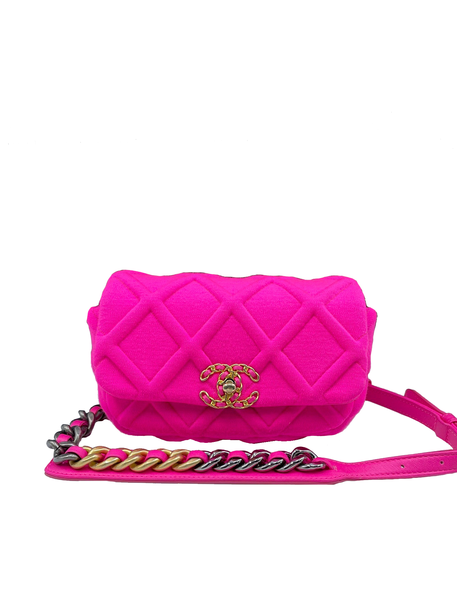 Chanel 19 Belt Bag Jersey in Pink Holo29