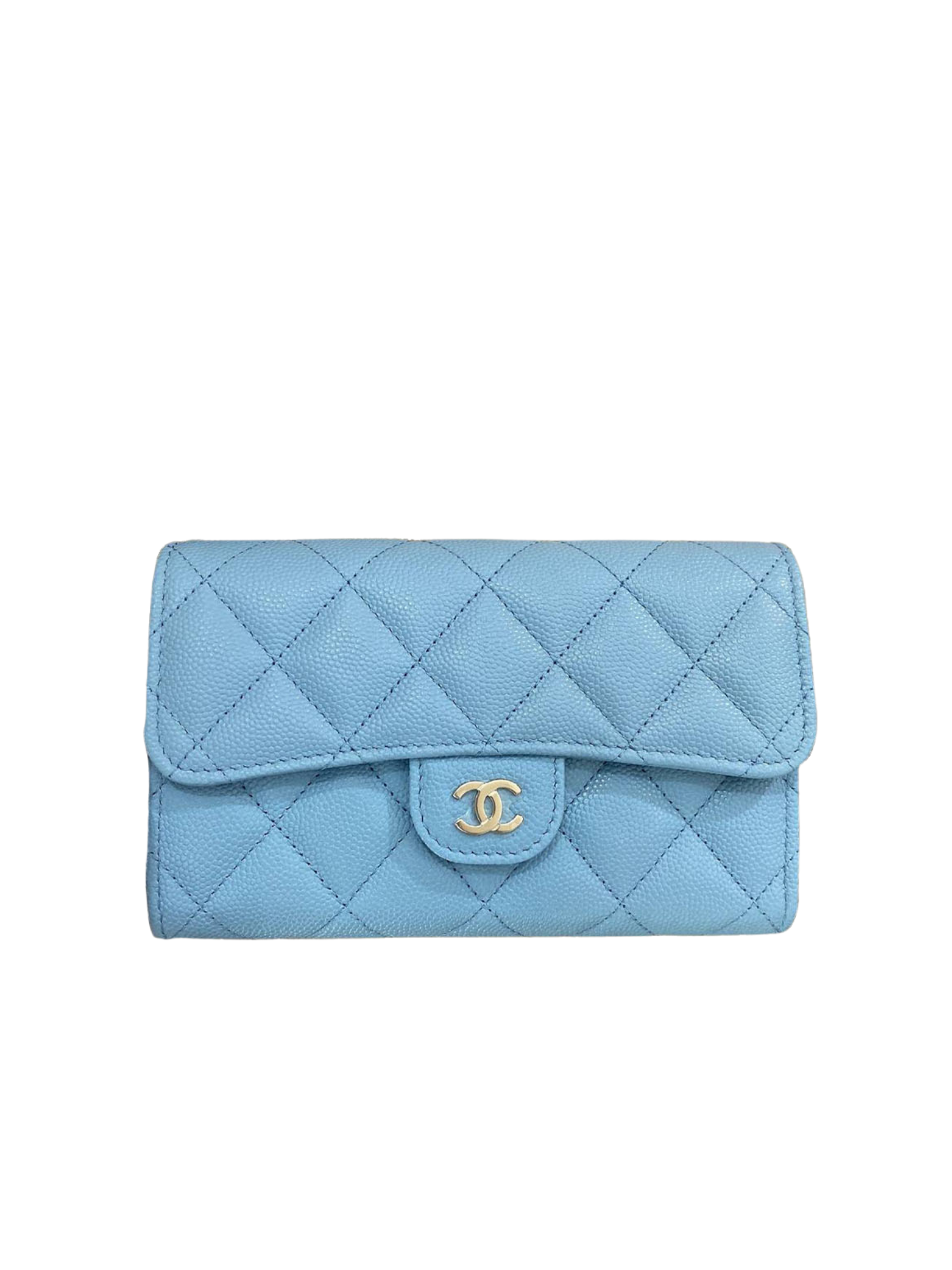 Chanel Medium 6 Trifold 22s Wallet GHW in Blue Holo32