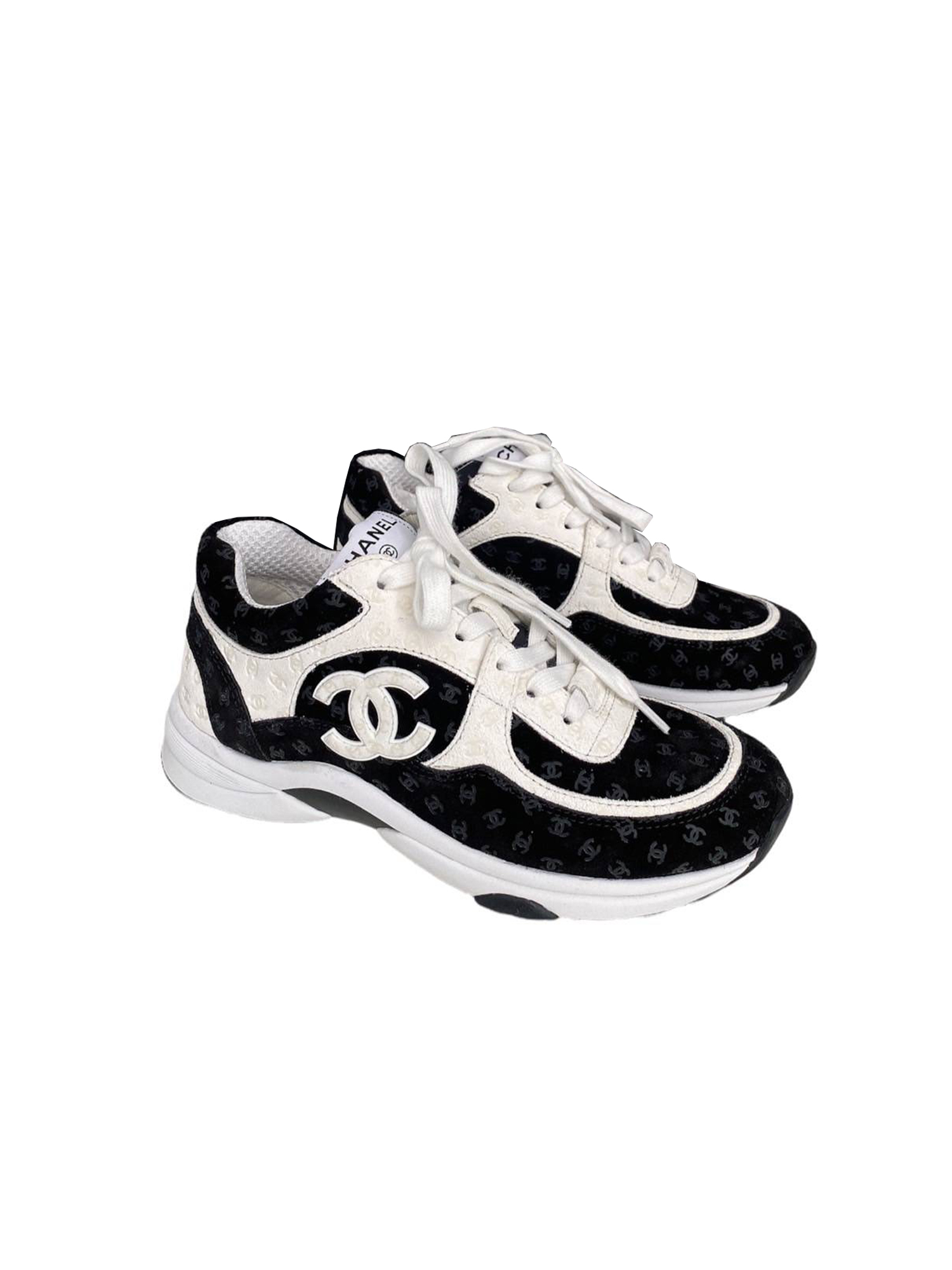 Chanel Printed Suede Calfskin CC Logo Sneakers/Trainers Size 36