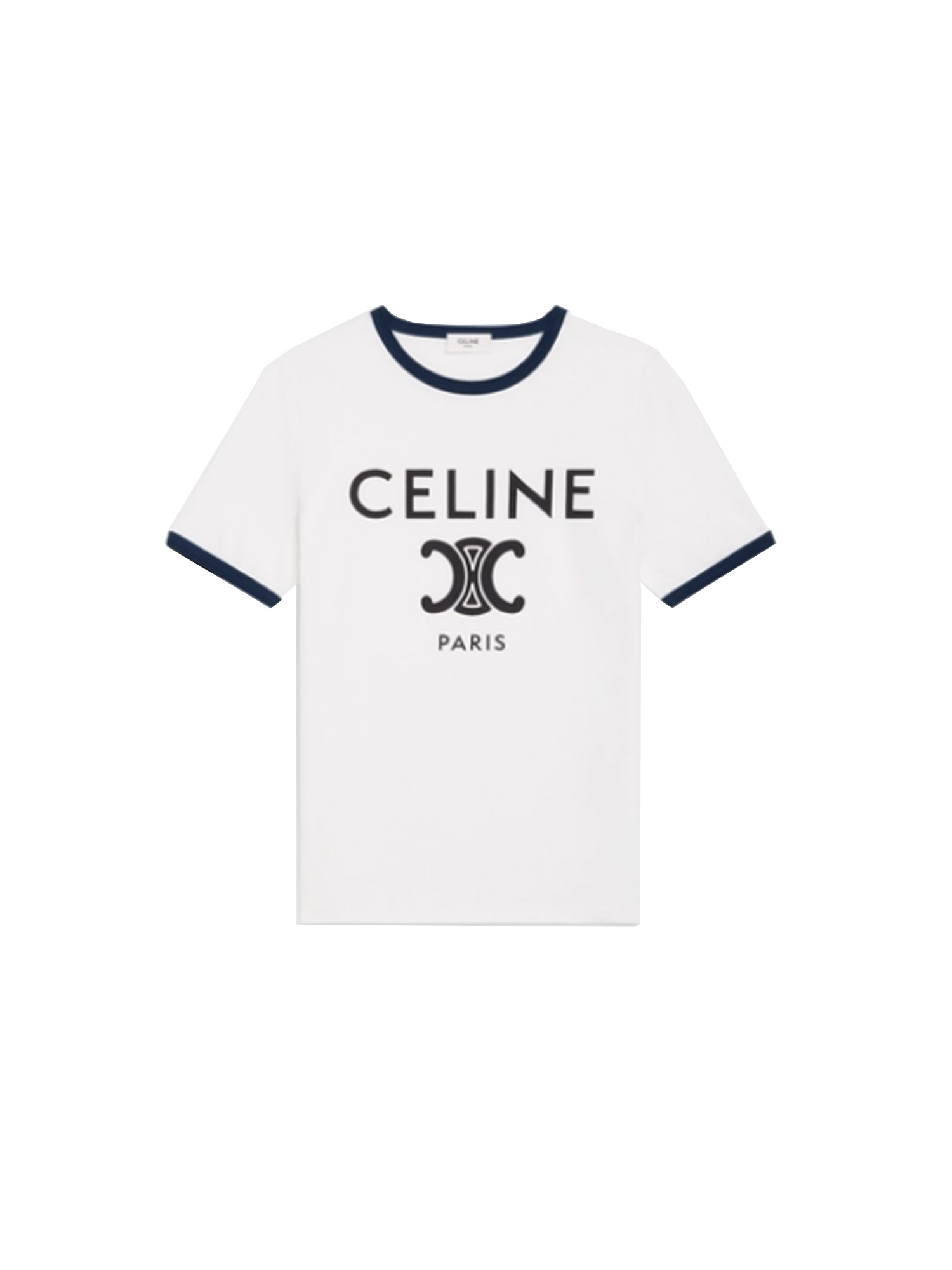 Celine T-Shirt in Cotton Jersey Off White/Navy/Black Size XS