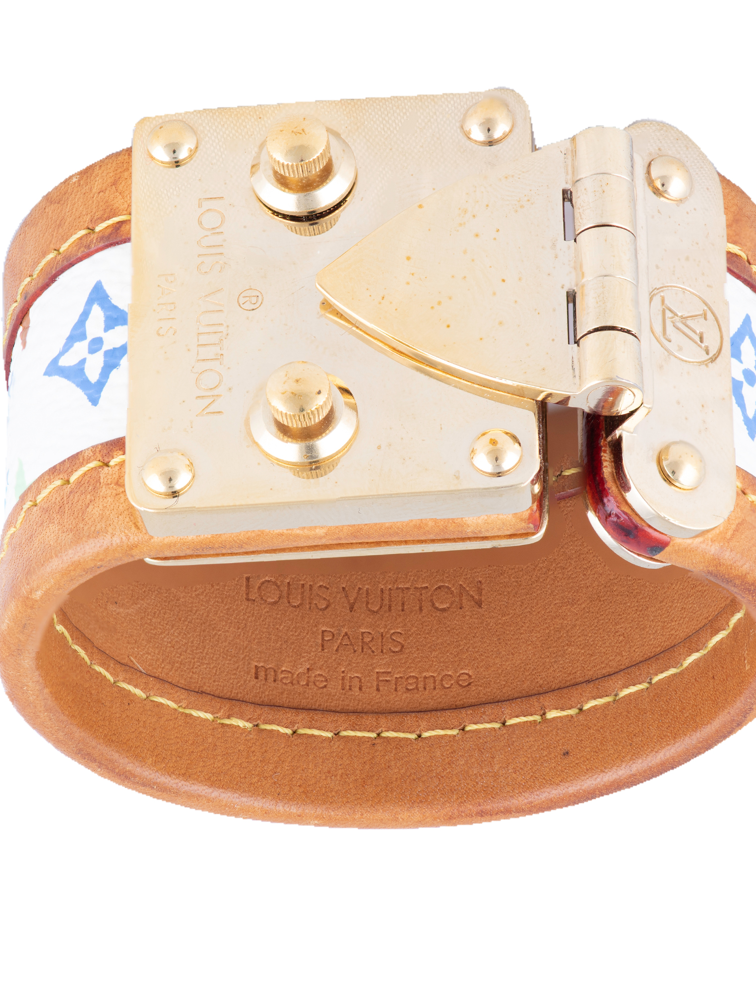 Louis Vuitton Beige Multicolor Monogram Canvas Leather S Lock Wide Cuff Bracelet  Louis Vuitton