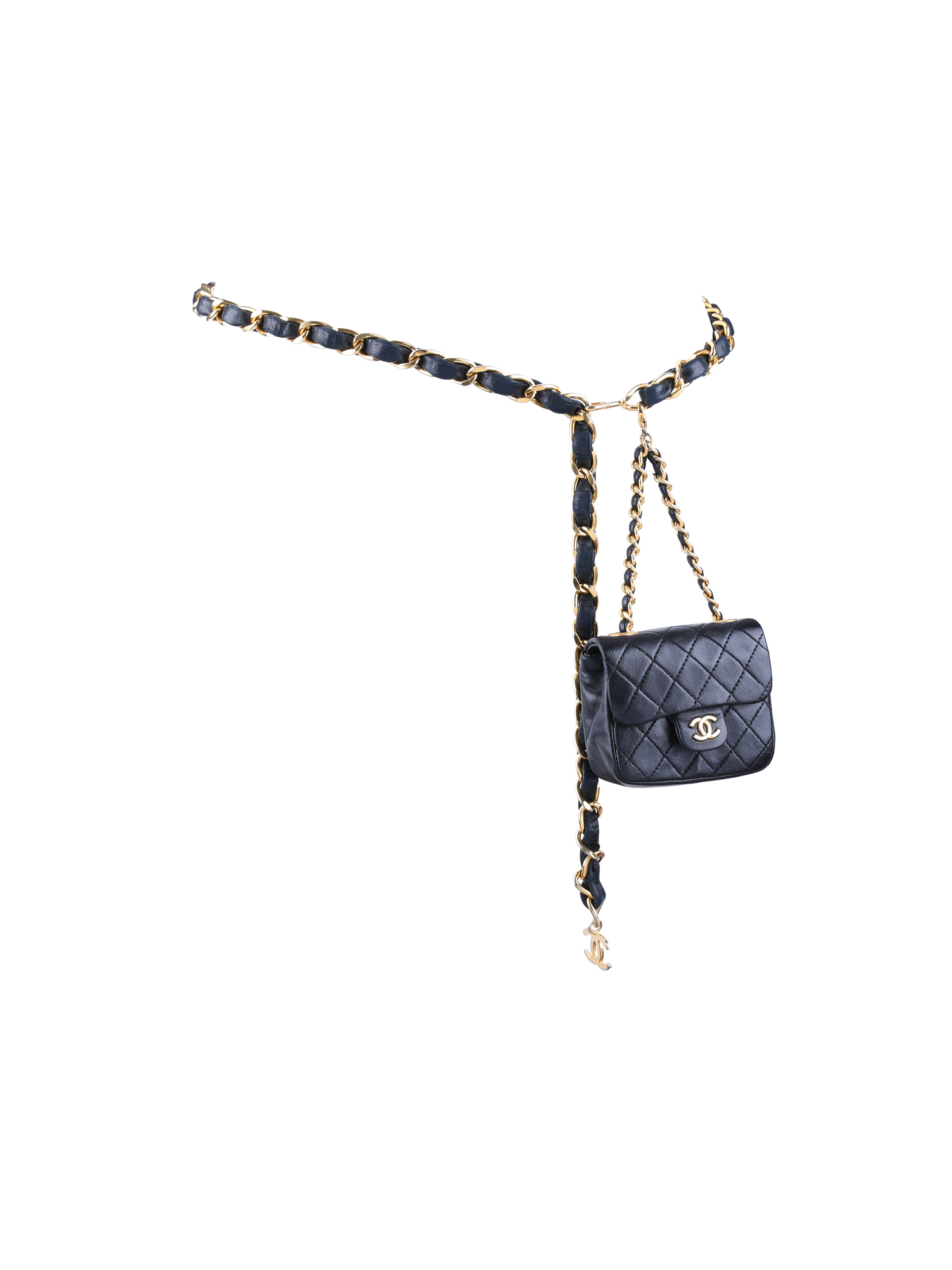Chanel Vintage Micro Mini Black Lambskin Quilted Belt Bag