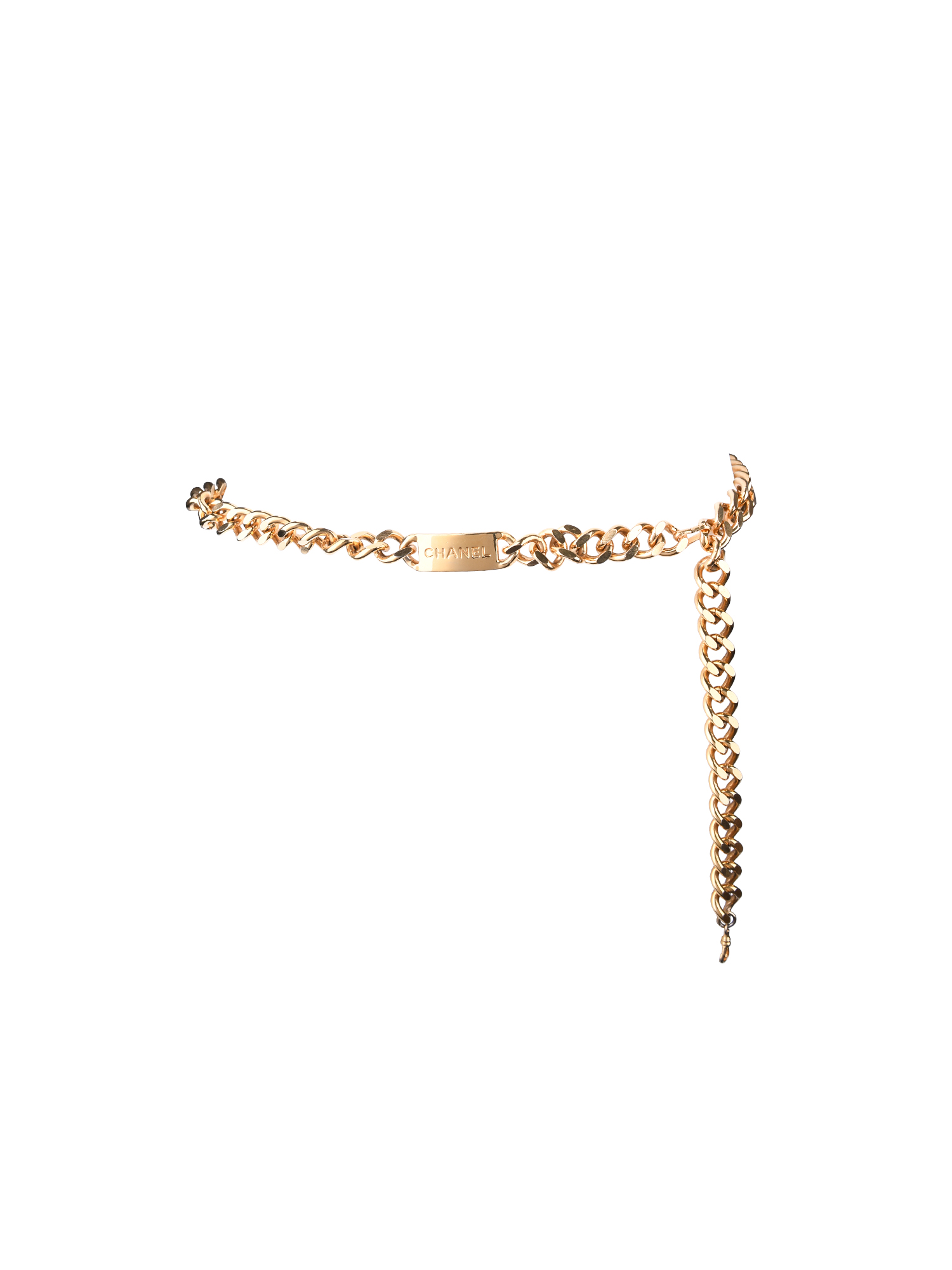 chanel necklace gold logo chain belt