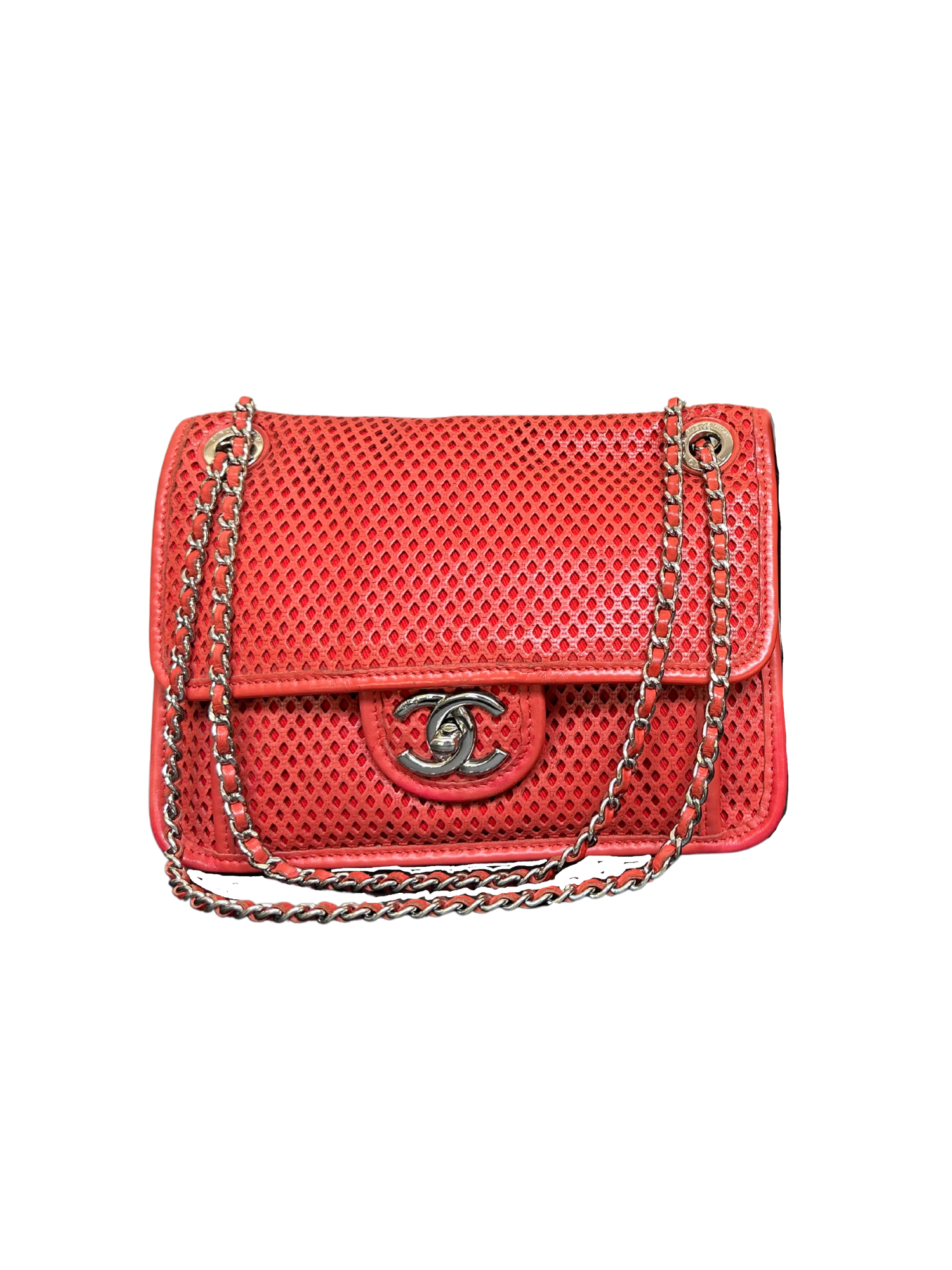 Chanel Red Perforated Leather French Riviera Shoulder Bag