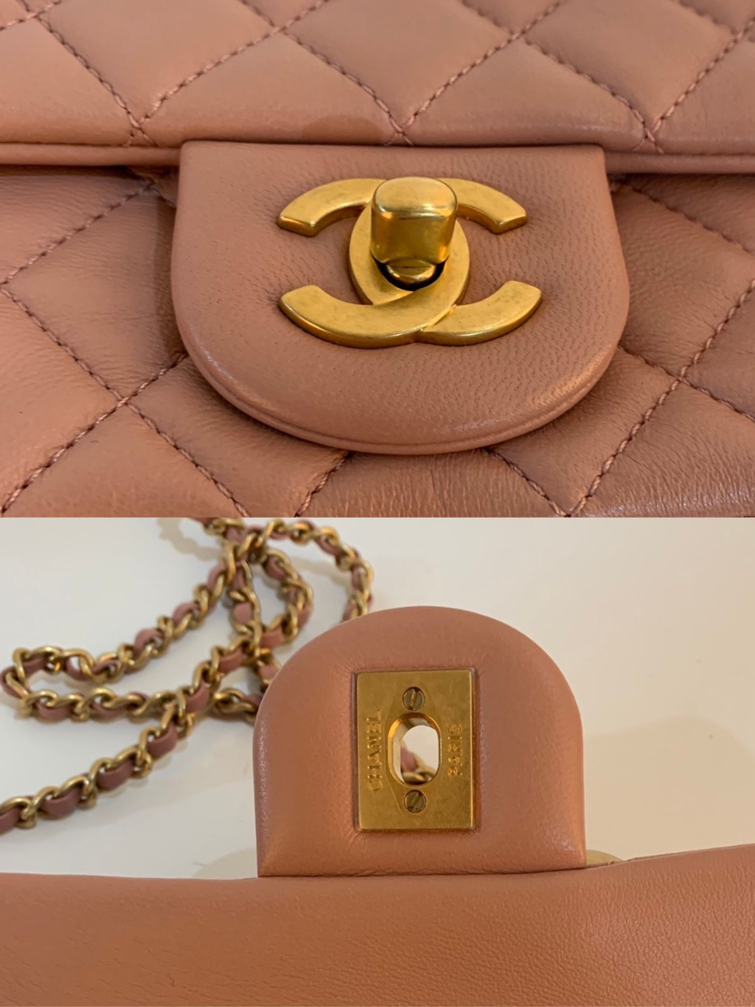 Chanel Lambskin Quilted CC Pearl Crush Mini Rectangular Flap Light Pink GHW
